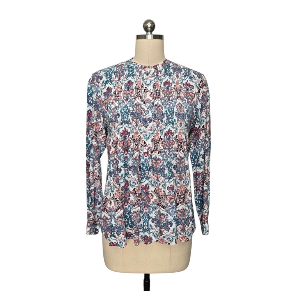 Sundance Womens‎ Size Small Blue Pink Paisley Damask Pleated Rayon Blouse Top